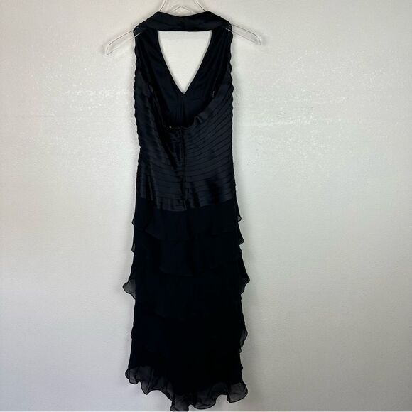Tadashi Halter Black Silk Ruffle Midi Evening Cocktail Dress Size 2 - Picture 4 of 7